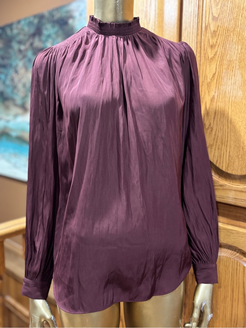 Wilfred Plum Mock-Neck Long-Sleeve Blouse